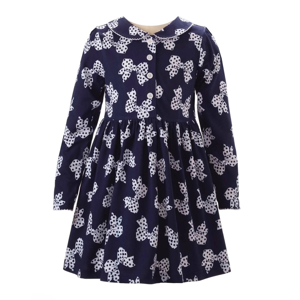 New! Rachel Riley navy cotton polka dot bow dress